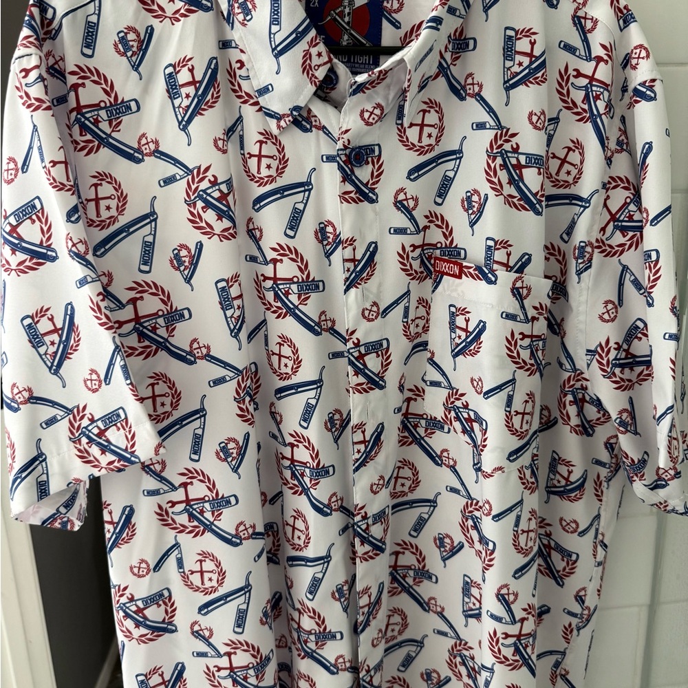 DIXXON White Short-Sleeve Button-Down with Red & Blue Graphic Print